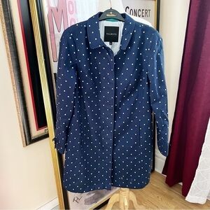 Talbots: Navy Blue White Polka Dot Blazer Trench Button Down Jacket Size 6